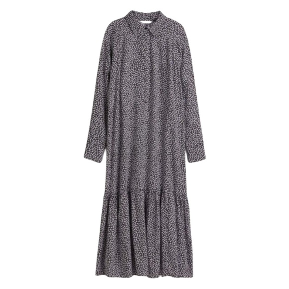 H&M Floral Patterned Long Sleeve Midi Shirt Dress Size Medium - Picture 2 of 12